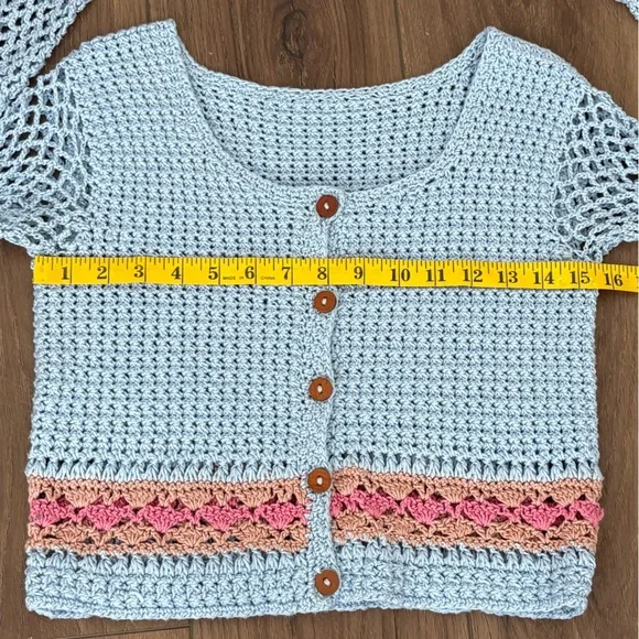 Hand Crochet Cropped Cardigan Sweater XS/S Coquette Cottagecore Boho Granny - Picture 7 of 7